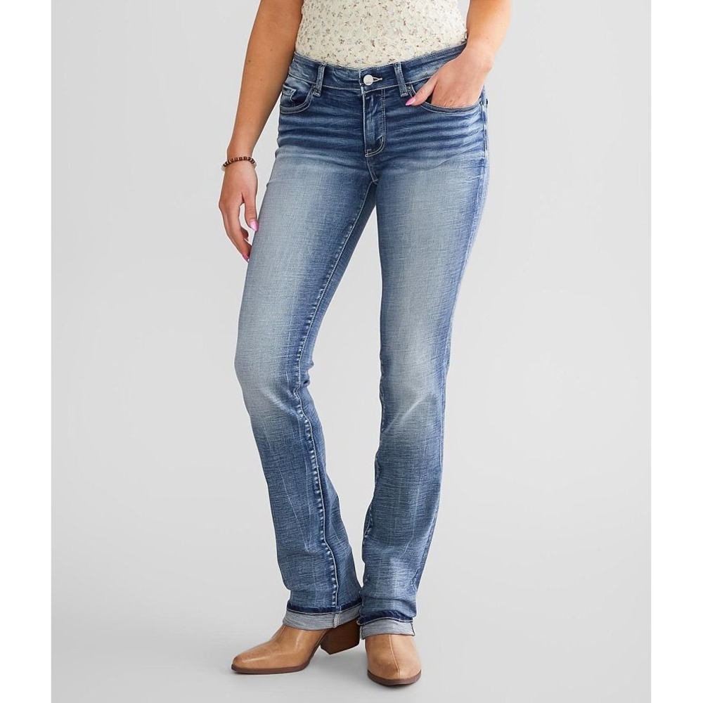 BKE Payton Universal Fit Mid Rise Straight Leg Jeans Medium Light Wash 24x30